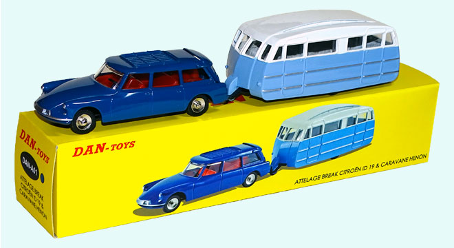 Citroen ID19 Break darkblue with Caravan Henon blue 1:43