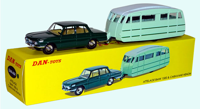 BMW 1500 darkgreen with Caravan Henon green 1:43